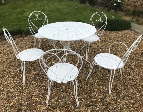 OLD FRENCH ANTIQUE GARDEN TABLE AND CHAIRS